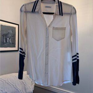 NWT Equipment Silk Button Down white and navy size XS